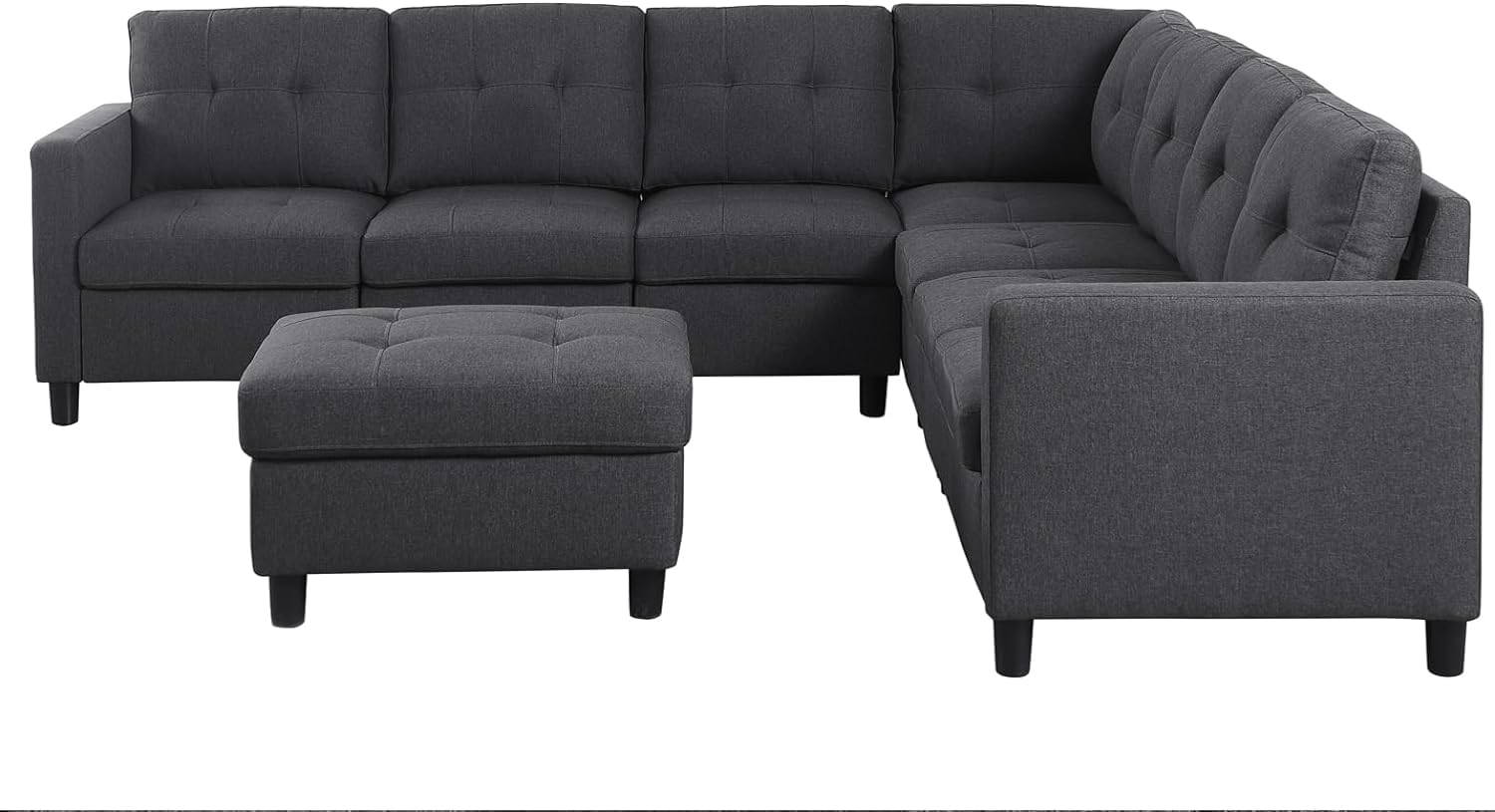 asunflower Sectional Sofa Ottoman Set Modular Couch with Console Cup Holder,6 Seater Modern Sectional Couches for Livning Room Corner L Shape Fabric Sofa Couch with Charge Ports, Dark Grey