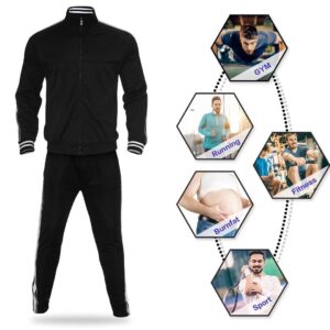 R RAMBLER 1985 Zusmen Mens Athletic 2 Piece Tracksuit Sets Casual Jogging Suits Full Zip Sports Set Stand-up collar Sweatsuit fo Men BlackXL