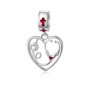 LEECCI Nurse Charm for Bracelet 925 Sterling Silver Stethoscope Charm Nursing Themed Charm Medical Jewelry for Doctor Nurse Medical Student RN Nurse Gifts for Women (Heart Stethoscope)