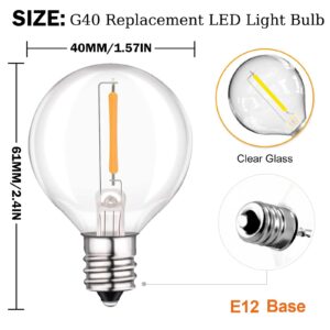 Spacelumen 2200K G40 LED Light Bulbs Replacement, 1W E12/C7 Screw Base Socket Glass Globe Warm White Light Bulbs for Indoor Outdoor String Lights 25 Pack