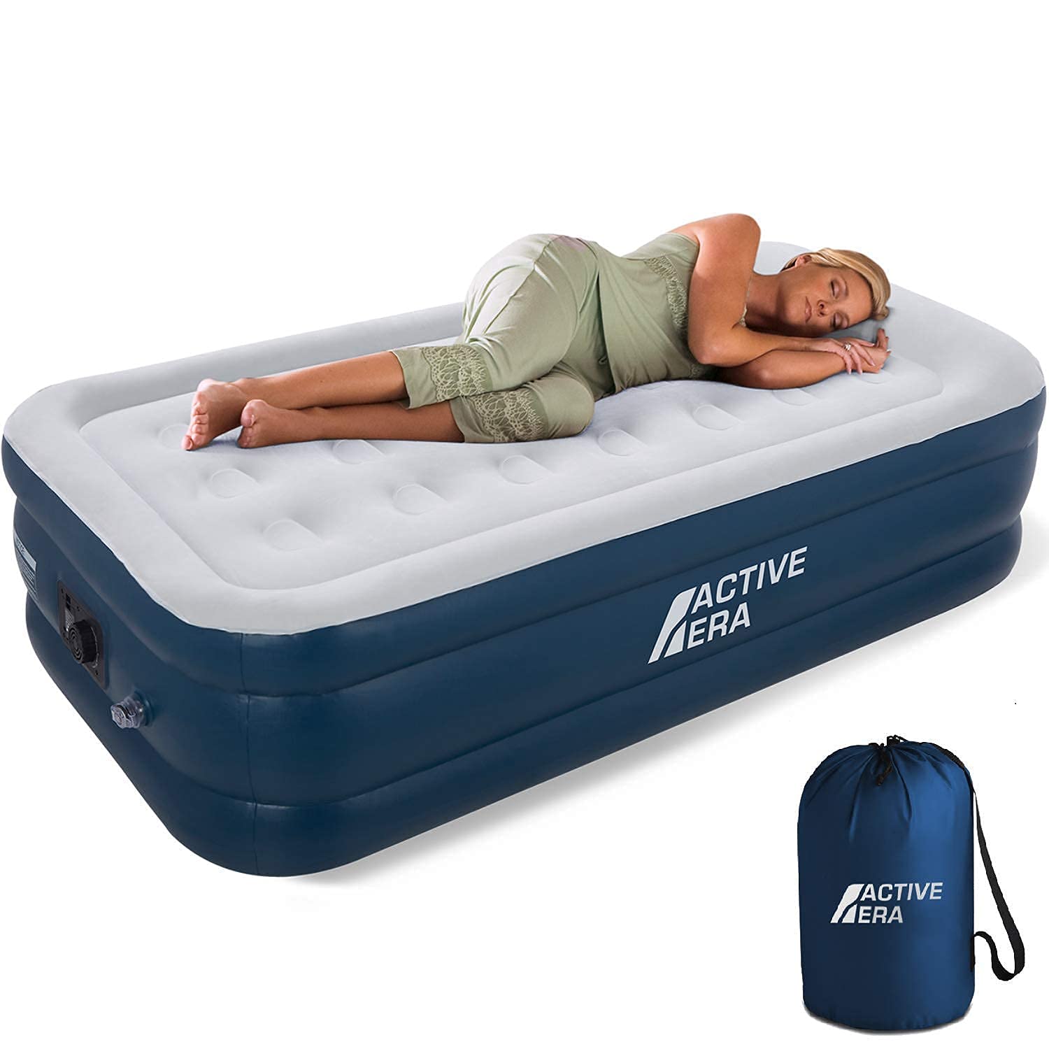 Active Era Overnight Bundle Twin Air Mattress and 3 Season Sleeping Bag - Elevated Inflatable Mattress with Built in Pump and Raised Pillow & Lightweight, Compact Sleeping Bag and Blanket