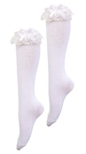 cat ko women soft knee high socks lovely & cute solid color lace ruffle girls socks for lolita only true sold (white)