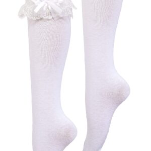 CAT KO Women Soft Knee High Socks Lovely & Cute Solid color Lace Ruffle Girls socks for Lolita ONLY TRUE SOLD (WHITE)