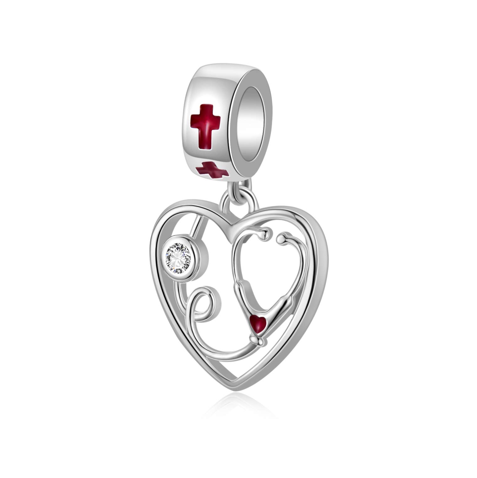 LEECCI Nurse Charm for Bracelet 925 Sterling Silver Stethoscope Charm Nursing Themed Charm Medical Jewelry for Doctor Nurse Medical Student RN Nurse Gifts for Women (Heart Stethoscope)