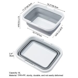 AUTODECO 2 Pack Collapsible Sink with Handle Towel, 2.37 Gal / 9L Foldable Wash Basin for Washing Dishes, Camping, Hiking and Home Gray