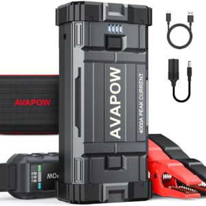 AVAPOW Car Jump Starter, 4000A Peak Battery (for All Gas or Up to 10L Diesel), Portable Booster Power Pack, 12V Auto Jump Box with LED Light, USB Quick Charge 3.0