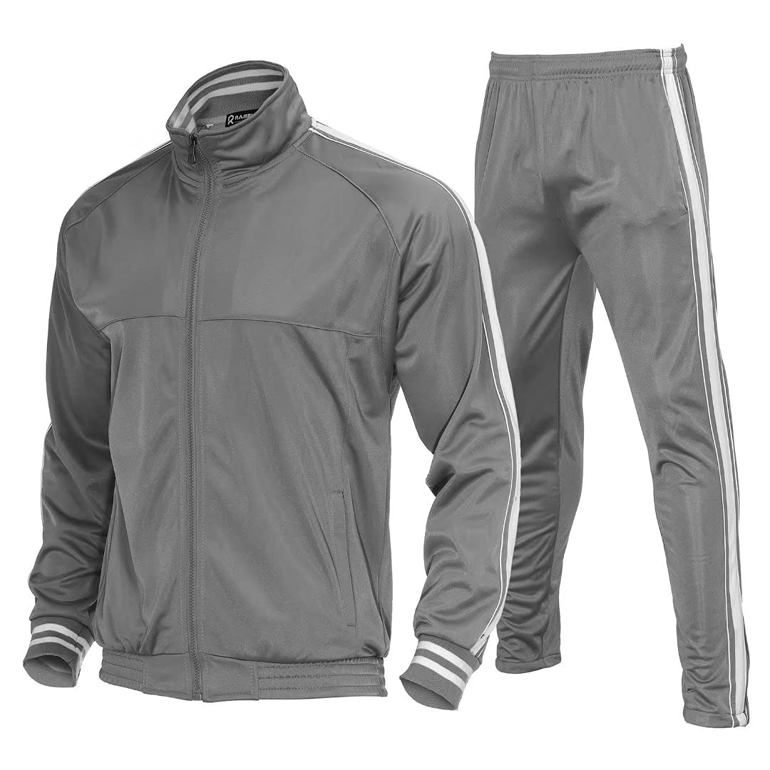 R RAMBLER 1985 Zusmen Mens Athletic 2 Piece Tracksuit Sets Casual Jogging Suits Full Zip Sports Set Stand-up collar Sweatsuit fo Men GrayM