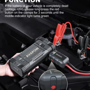 AVAPOW Car Jump Starter, 4000A Peak Battery (for All Gas or Up to 10L Diesel), Portable Booster Power Pack, 12V Auto Jump Box with LED Light, USB Quick Charge 3.0