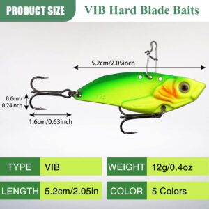 Blade Bait Fishing Spoon Lures, 5pcs Hard Metal Blade Baits VIB Lures for Bass Walleye Trout Spinner Spoon Blade Swimbait Freshwater Saltwater Fishing Tackle Lures