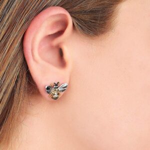 Barzel 18K Gold Plated Enamel Stud with Shimmering Bumble Bee Earrings For Women