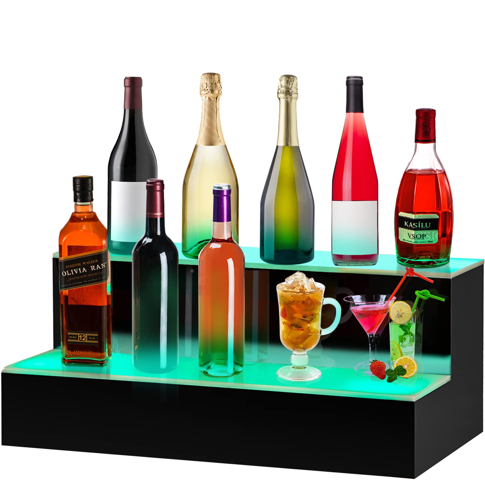 VEVOR LED Lighted Liquor Bottle Display Shelf, 16-inch LED Bar Shelves for Liquor, 2-Step Lighted Liquor Bottle Shelf for Home/Commercial Bar, Acrylic Lighted Bottle Display with Remote & App Control