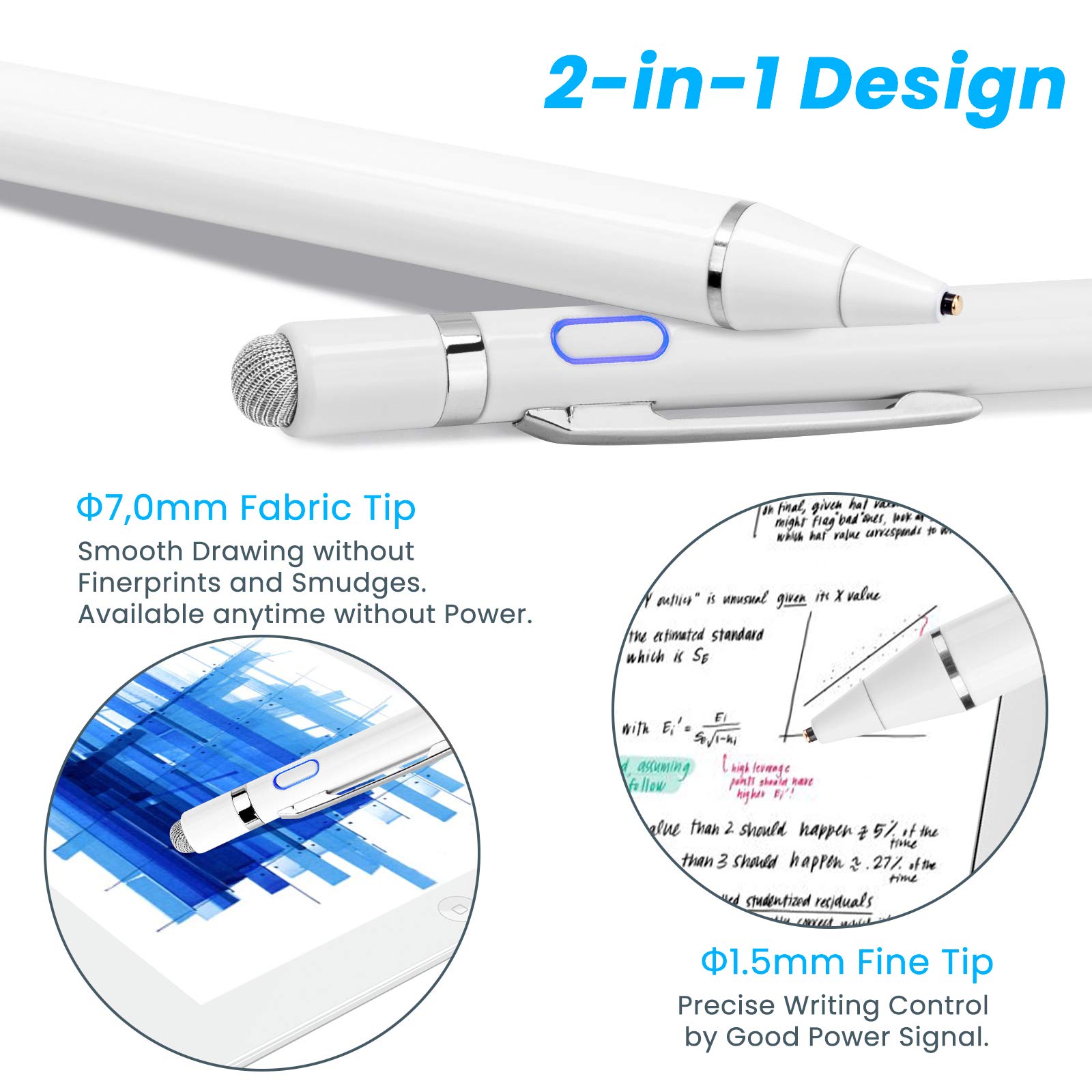 Stylus Pencil for Amazon Fire HD 10 Pen, EDIVIA Active Stylus Pen with 1.5mm Ultra Fine Metal Tip Pen Stylus for Amazon Fire HD 10 Drawing and Sketching Pencil,White