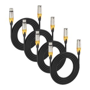 mfl. 15 ft dmx cable 3 pin xlr male to female connector wires for stage lighting dj lights 22 awg 110 ohms, yellow connector, pack of 4