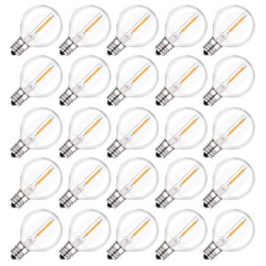 spacelumen 2200k g40 led light bulbs replacement, 1w e12/c7 screw base socket glass globe warm white light bulbs for indoor outdoor string lights 25 pack