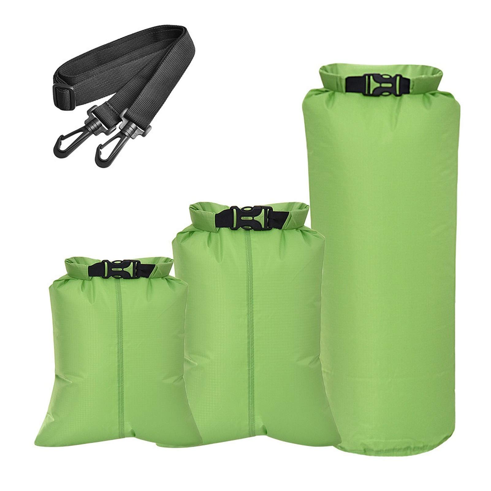 3pcs Waterproof Dry Bag Storage Pouch Bag Outdoor Beach Sack for Travel Rafting Drifting Swimming Snorkeling (Green(3L+ 7.5L+ 22L))