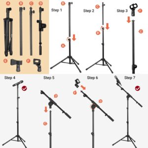 CAHAYA Tripod Microphone Stand Boom Arm Floor Mic Stand with Carrying Bag and 2 Mic Clips for Singing Performance Wedding Stage and Mic Mount CY0239