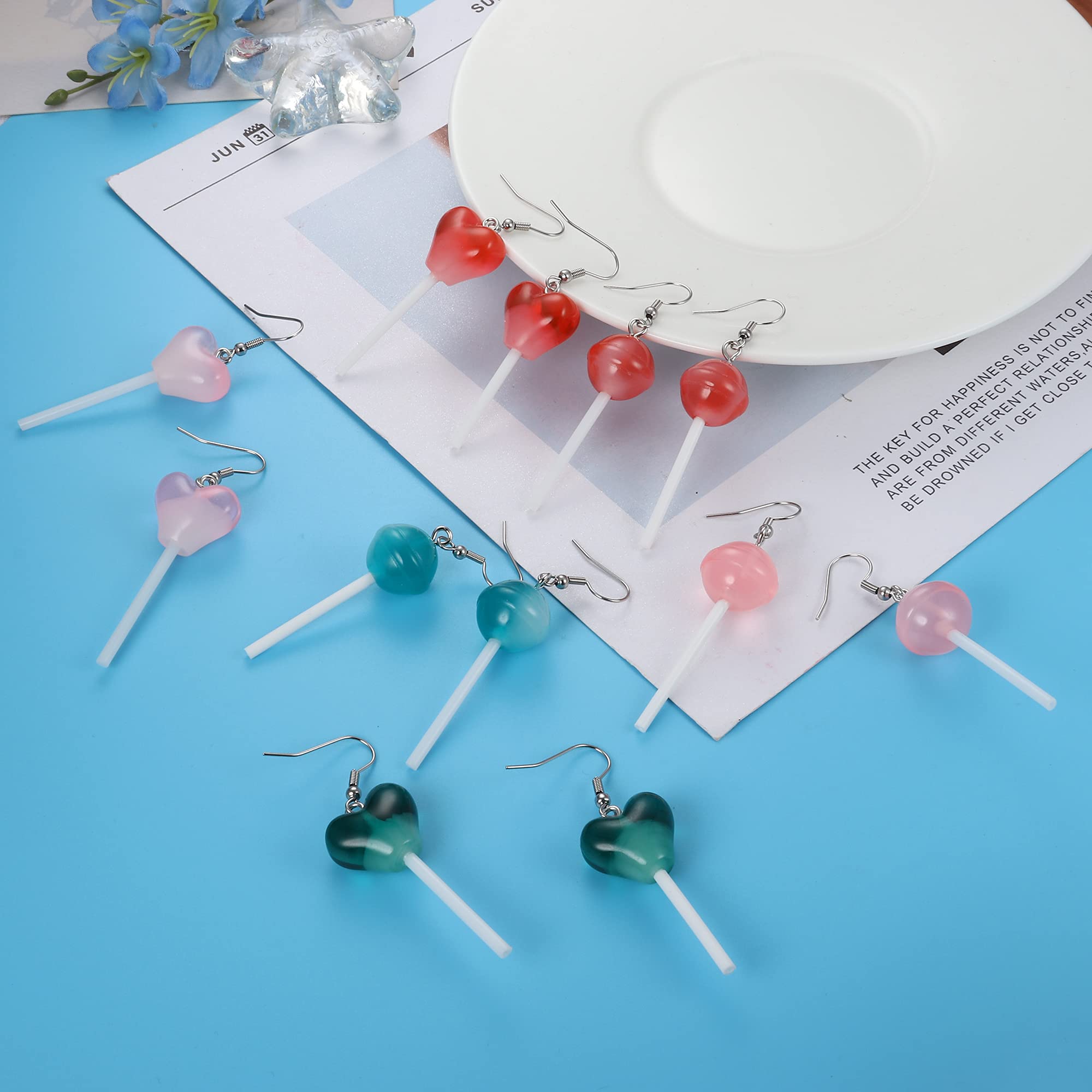 Ubjuliwa 12 Pairs Creative Unique Simulation Cute Colorful Resin Candy Dangle Earring Handmade Kawaii Food Earrings Set for Women Jewelry