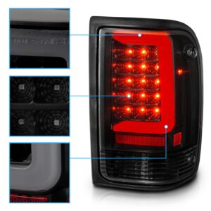 AmeriLite for 1993-1997 Ford Ranger Smoke Black C-Type LED Tube Replacement Taillights Set - Passenger and Driver Side