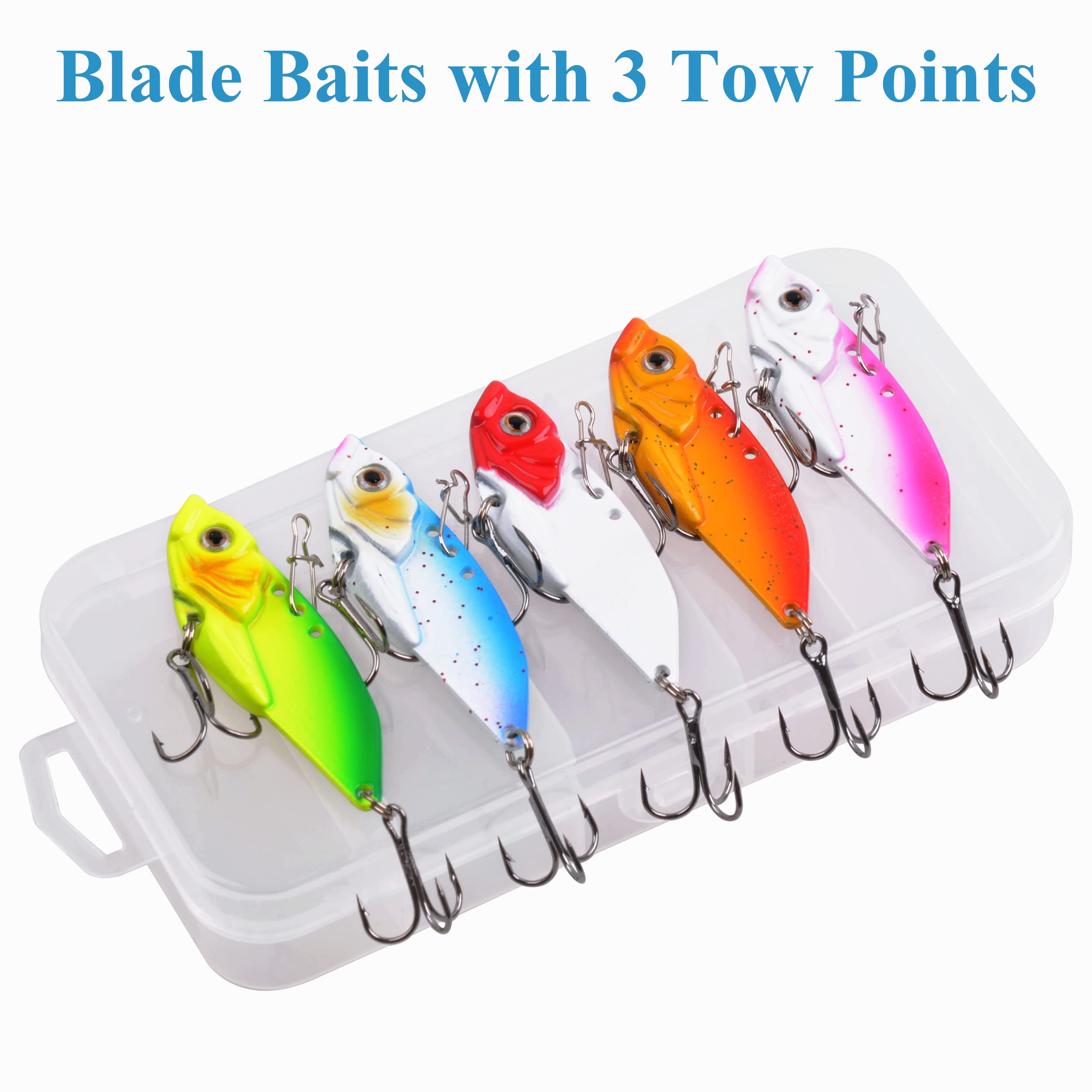 Blade Bait Fishing Spoon Lures, 5pcs Hard Metal Blade Baits VIB Lures for Bass Walleye Trout Spinner Spoon Blade Swimbait Freshwater Saltwater Fishing Tackle Lures