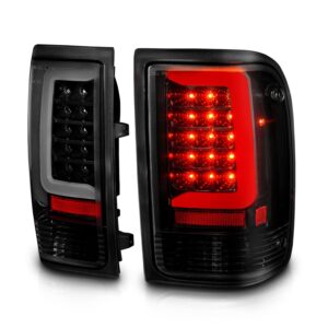 AmeriLite for 1993-1997 Ford Ranger Smoke Black C-Type LED Tube Replacement Taillights Set - Passenger and Driver Side