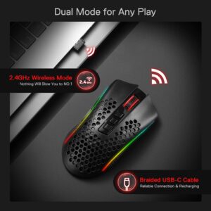 Redragon M808 Storm Pro Wireless Gaming Mouse, RGB Honeycomb Form - 16,000 DPI Optical Sensor - Programmable Macro Buttons - Precise Registration