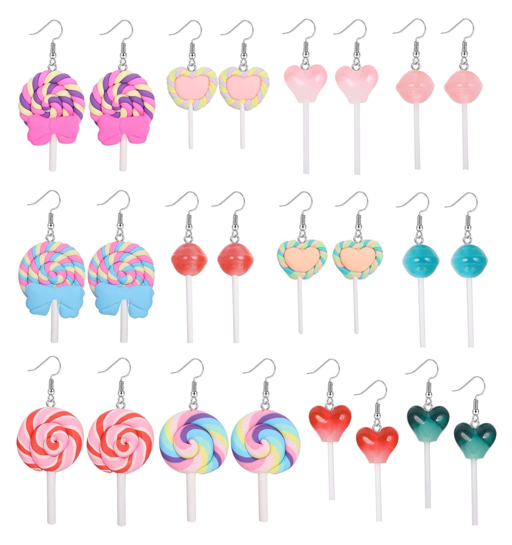 Ubjuliwa 12 Pairs Creative Unique Simulation Cute Colorful Resin Candy Dangle Earring Handmade Kawaii Food Earrings Set for Women Jewelry