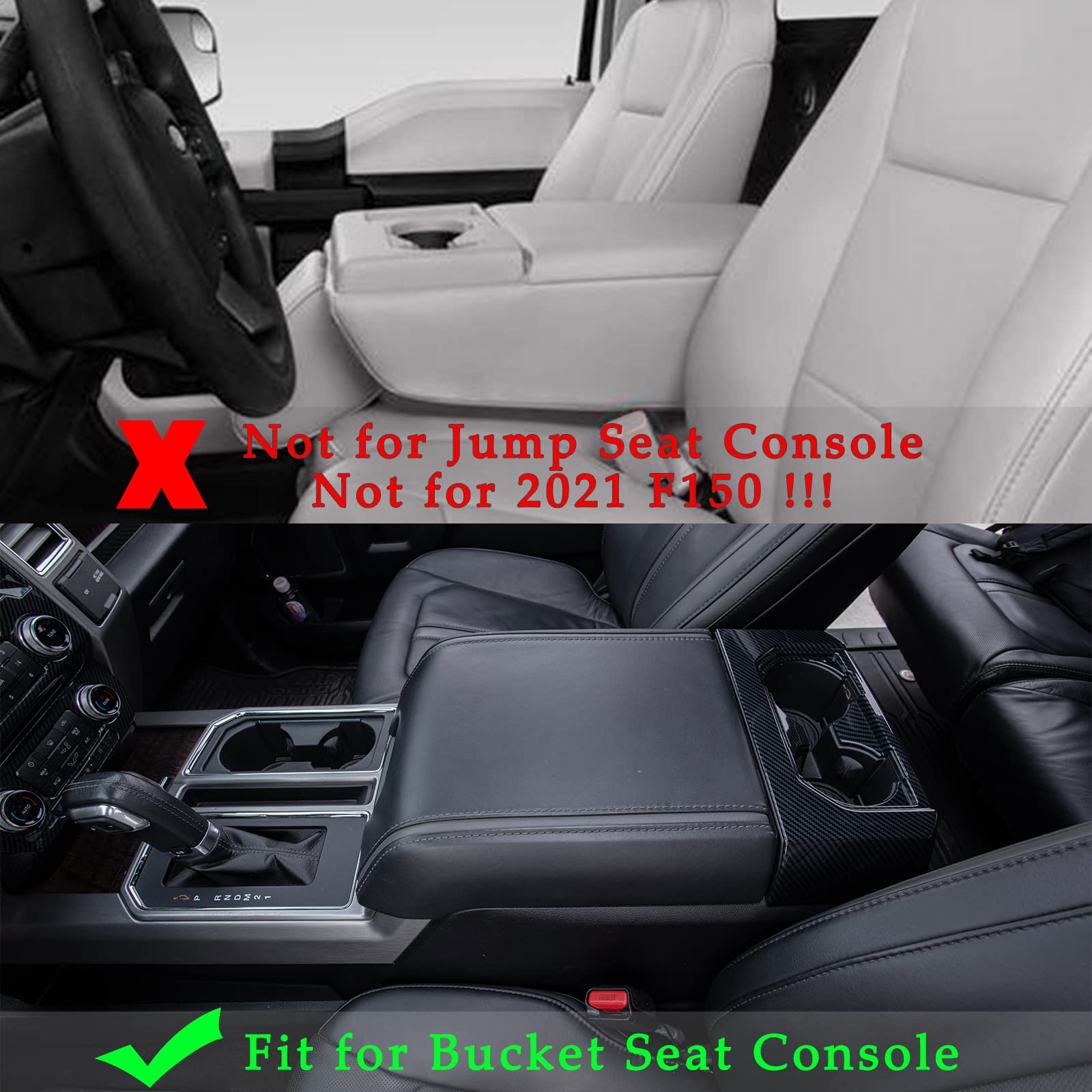 JDMCAR Center Console Cushion Compatible with 2015-2020 Ford F150 / 2017-2022 F250 F350 F450 and 2018-2024 Expedition Accessories, Customized PU Leather Armrest Cover Protector (Bucket Seat Only)