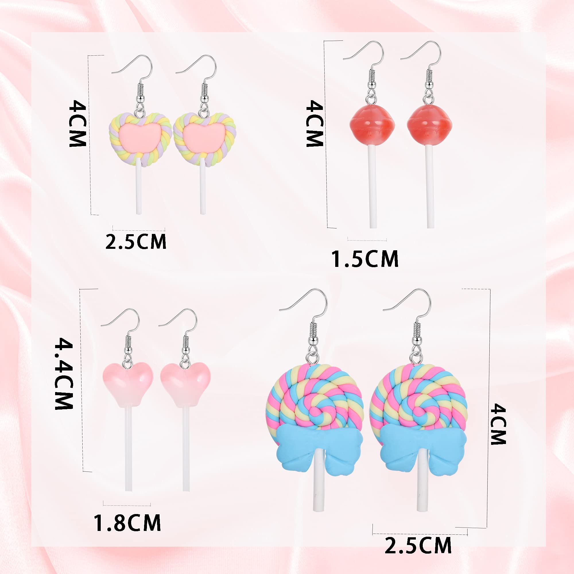 Ubjuliwa 12 Pairs Creative Unique Simulation Cute Colorful Resin Candy Dangle Earring Handmade Kawaii Food Earrings Set for Women Jewelry