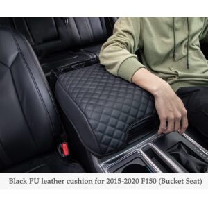 JDMCAR Center Console Cushion Compatible with 2015-2020 Ford F150 / 2017-2022 F250 F350 F450 and 2018-2024 Expedition Accessories, Customized PU Leather Armrest Cover Protector (Bucket Seat Only)