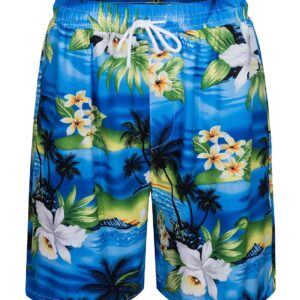 TUNEVUSE Men Hawaiian Shirt and Short Set 2 Picece Beach Outfit Summer Tropical Floral Print Matching Luau Short Suits Flower Print Light Blue XX-Large