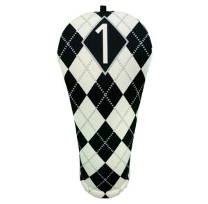 women's black & white argyle driver 460cc club headcover handmade by beejos