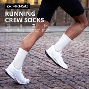 AKASO 2 Pairs Ultralight Running Socks, Crew Coolmax Cotton Athletic Sport Quarter Hiking & Running Socks for Men & Women(White L)