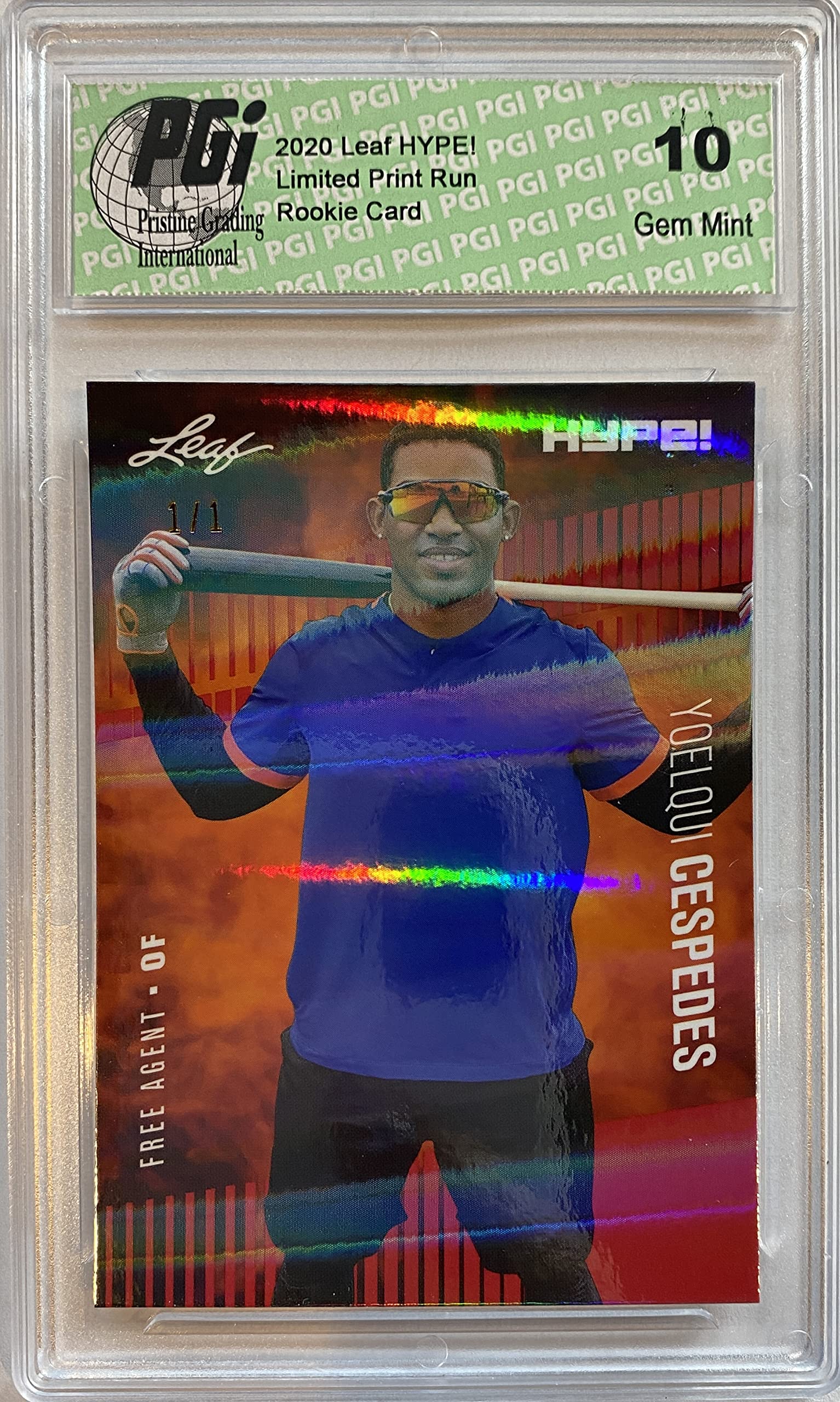 Yoelqui Cespedes 2020 Leaf HYPE! #42 Red Shimmer 1 of 1 Rookie Card PGI 10