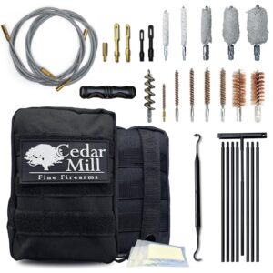 all-in-one tactical gun cleaning kit - shotgun cleaner supplies kits - 9mm handgun, 357 magnums, 38 special, 40 to 45 caliber pistol, 22lr, 223, 257, 5.56mm rifle with molle pouch