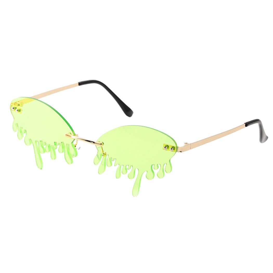 GEMILY Fashion Green Sunglasses Tear Dripping Glasses Novelty Shape Flame Outdoor Eyewear Oval Festival sunglasses for Women and Girls