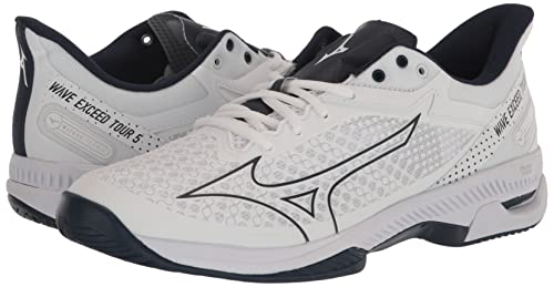 Mizuno Wave Exceed Tour 5 AC Men Tennis Shoe, White-Dress Blue, 9.5