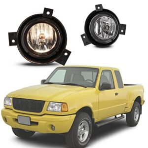 nixon offroad fog light for 2001 2002 2003 ford ranger, bumper driving fog light lamps assembly,oem fog lamp replacement with bulb h10 12v 42w chrome black housing clear lens, driver+ passenger side