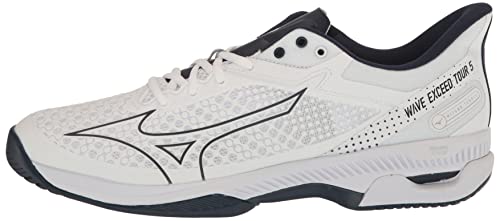 Mizuno Wave Exceed Tour 5 AC Men Tennis Shoe, White-Dress Blue, 9.5