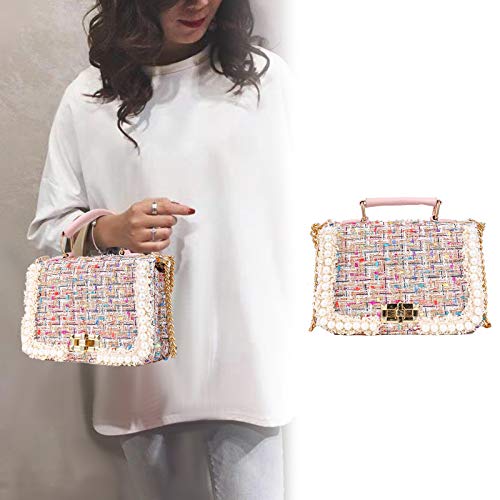 Qiayime Purses and Handbags for Women Fashion Ladies Top Handle Satchel Shoulder Tote Pearl bead chain Tote Crossbody Bag Pink