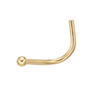 Lavari Jewelers 20 Gauge Ball Curved Nose Stud for Women - 14k Yellow Gold 1.2 mm Nose Ring - Unisex Stud Hypoallergenic Nostril Piercing Jewelry - 20G Body Piercing for Men