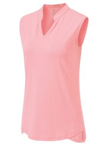 bgowatu women's golf polo t-shirts sleeveless v neck collarless tennis shirts uv protection quick dry lightweight pink l