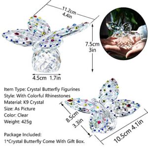 QFkris Large Crystal Butterfly 4'' Width Glass Figurines Collectibles with Crystal Ball Base Cut Glass Ornament Statue Animal Collectible