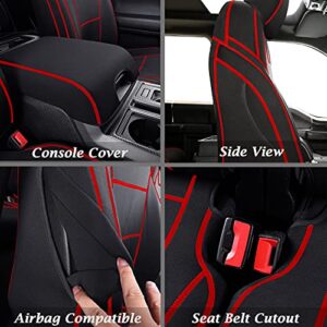 Coverado Car Seat Cover Full Set with Waterproof Neoprene, Front and Back Car Seat Protector for Trucks, Custom Fit for 2015-2023 Ford F150 Crew Cab and 2017-2023 F250 F350 F450(Red and Black)