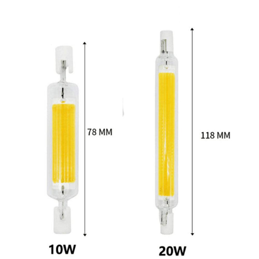 Halogen Light Bulbs Dimmable R7S Led Lamp Cob Glass Tube 78Mm 118Mm Replace Halogen Lamp J78 J118 10W 20W 30W Diode Spot Light 220V 230V-Warm White_118Mm 20W