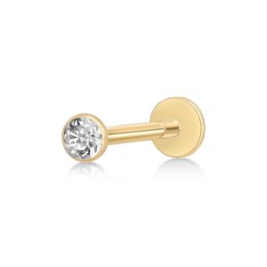 Lavari Jewelers 16 Gauge Micro Labret Stud for Men or Women - 14k Yellow Gold with Cubic Zirconia - 16G Internally Threaded Bezel - 3 mm Unisex Hypoallergenic Body Piercing Jewelry