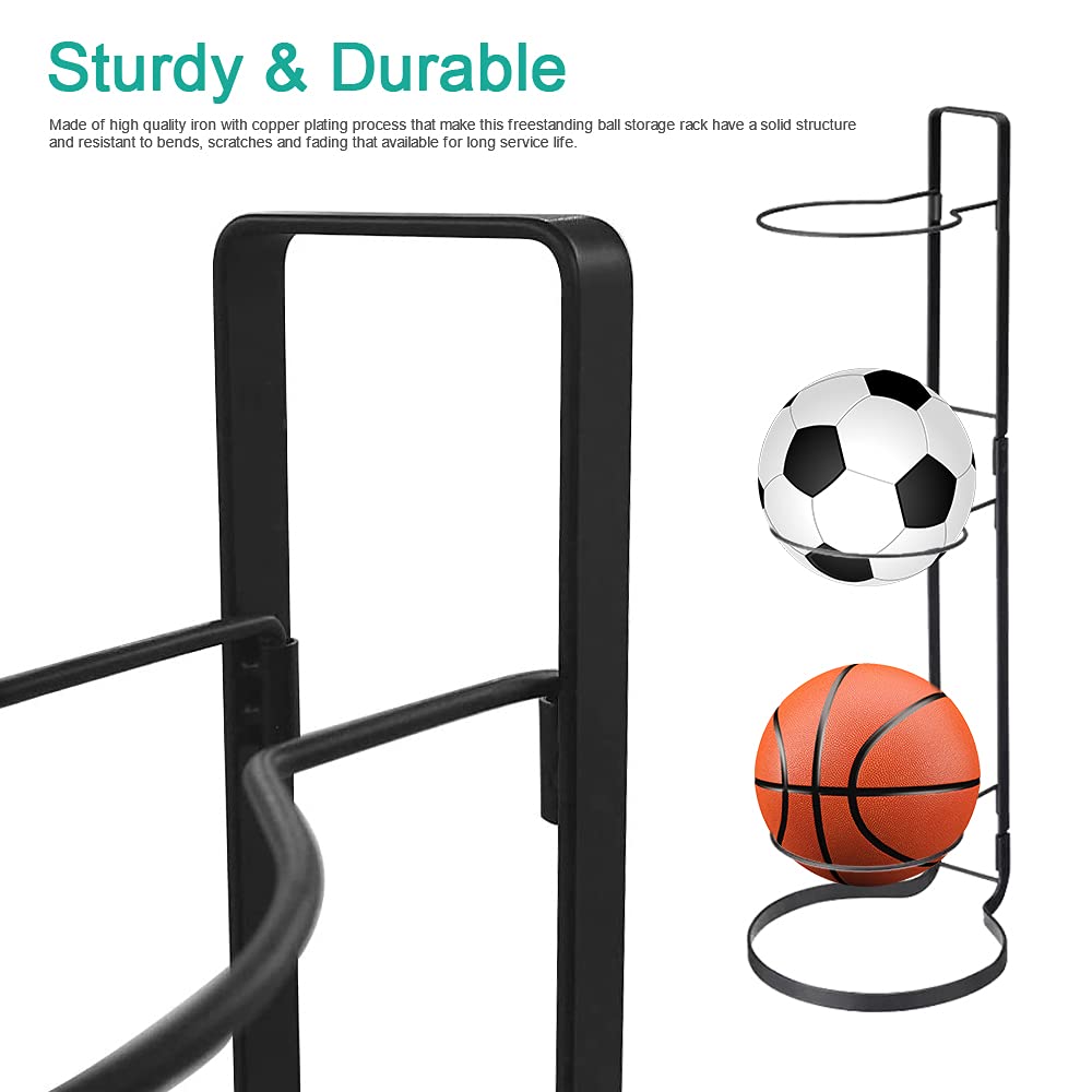 Basketball Ball Storage Rack, 3 Tier Cube Ball Storage Holder, Freestanding Garage Sport Equipment Organizer Innovative Indoor Removable Vertical Display Stand for Volleyball Football Basketball