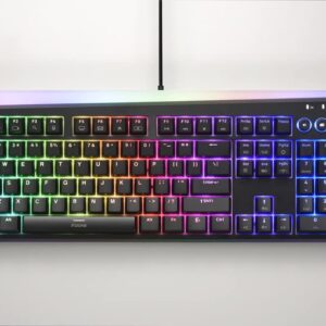 i-rocks K71M RGB Mechanical Gaming Keyboard with Media Control Knob, Gateron Switches (Brown), 107 Keys w/Full NKRO, PBT Keycaps, Multimedia Hotkeys, Detachable USB-C Cable and Onboard Storage, Black