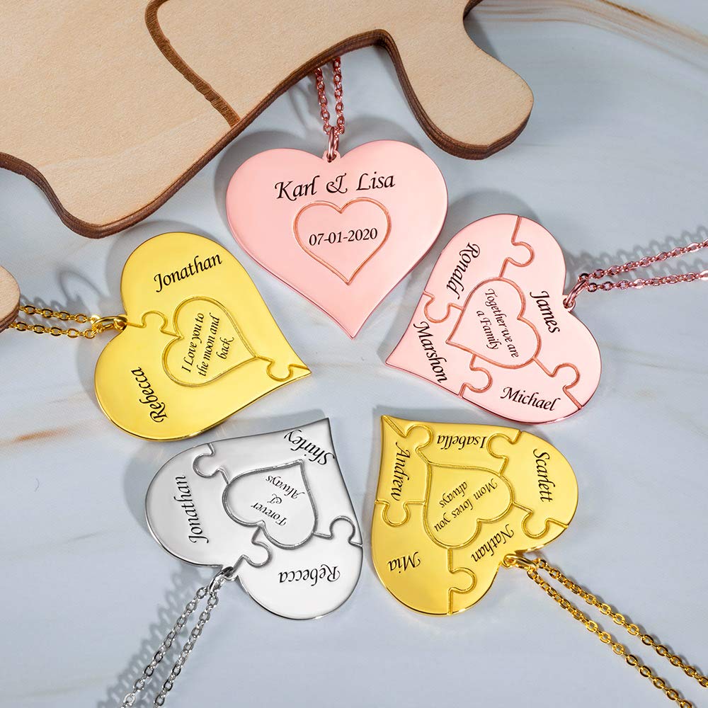 AILIN Custom Heart Puzzle Necklace 925 Sterling Silver/Stainless Steel Personalized Engraved 1-12 Name Pendant Family Love Valentine Mothers Day Jewelry Gifts For Women Mom Grandma Daughter