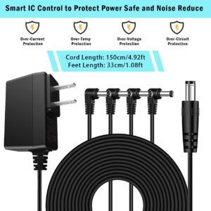 JOYO DC 9V Guitar Pedal Power Supply (800mA -1A) AC Wall Charger Adapter with 4 Way Daisy Chain Pedal Cables (8.8 FT), Compatible for Most Effect Pedals (Tip Negative)