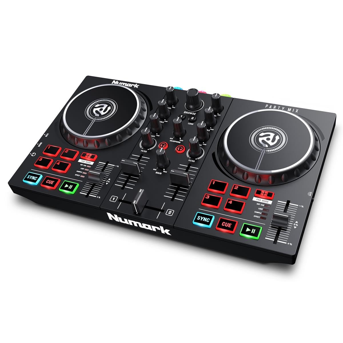 Numark Party Mix II - DJ Controller with Party Lights, DJ Set with 2 Decks, DJ Mixer, Audio Interface and USB Connectivity + Serato DJ Lite